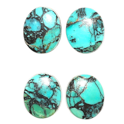Natural Lucky Charm Tibetan Turquoise 10x12x3 mm Oval Shape Polished Gemstone Set of 4 LS80-09396