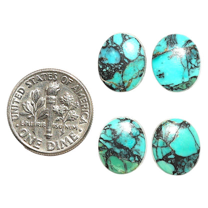 Natural Lucky Charm Tibetan Turquoise 10x12x3 mm Oval Shape Polished Gemstone Set of 4 LS80-09396