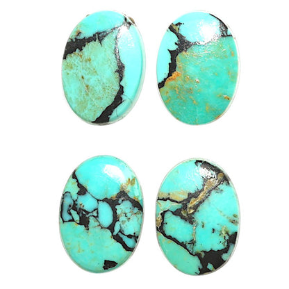 Natural Lucky Charm Tibetan Turquoise 10x14x2.7 mm Oval Shape Polished Gemstone Set of 4 LS80-09397