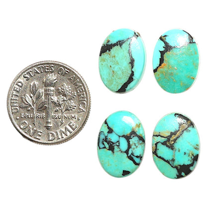 Natural Lucky Charm Tibetan Turquoise 10x14x2.7 mm Oval Shape Polished Gemstone Set of 4 LS80-09397