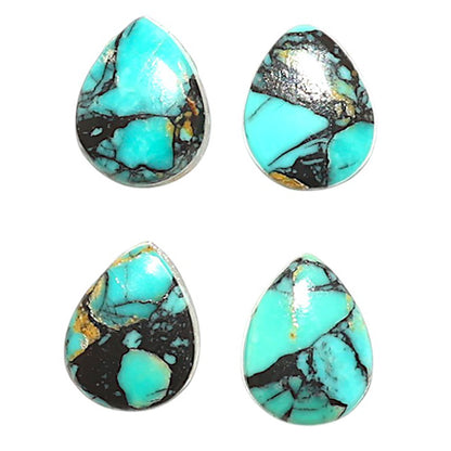 Natural Lucky Charm Tibetan Turquoise 7x9x2.5 mm Pear Shape Polished Gemstone Set of 4 LS80-09403