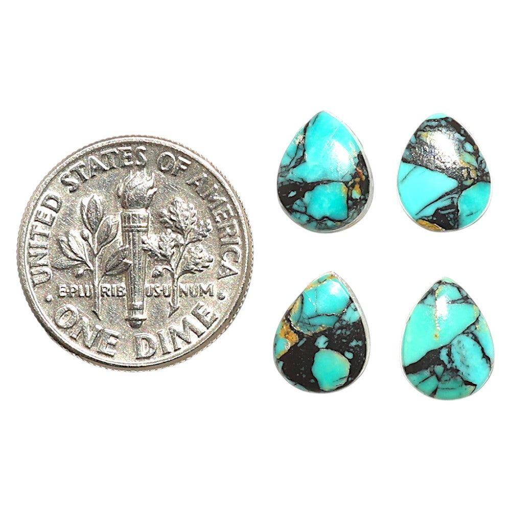 Natural Lucky Charm Tibetan Turquoise 7x9x2.5 mm Pear Shape Polished Gemstone Set of 4 LS80-09403