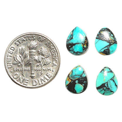 Natural Lucky Charm Tibetan Turquoise 7x9x2.5 mm Pear Shape Polished Gemstone Set of 4 LS80-09403