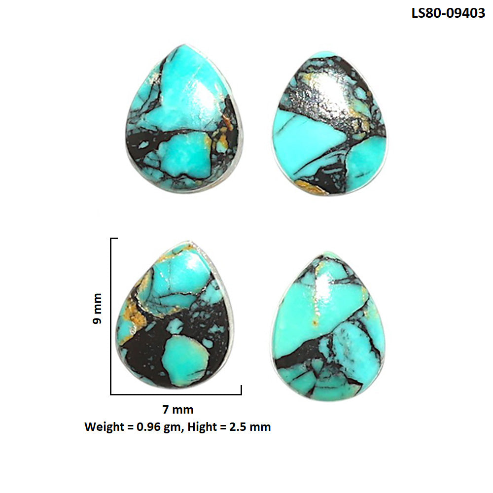 Natural Lucky Charm Tibetan Turquoise 7x9x2.5 mm Pear Shape Polished Gemstone Set of 4 LS80-09403
