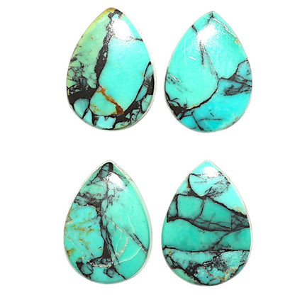 Natural Lucky Charm Tibetan Turquoise 10x13.5x3 mm Pear Shape Polished Gemstone Set of 4 LS80-09405