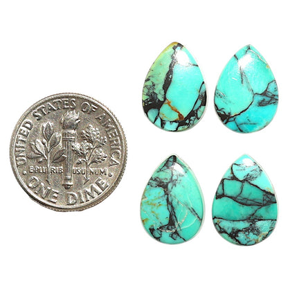 Natural Lucky Charm Tibetan Turquoise 10x13.5x3 mm Pear Shape Polished Gemstone Set of 4 LS80-09405