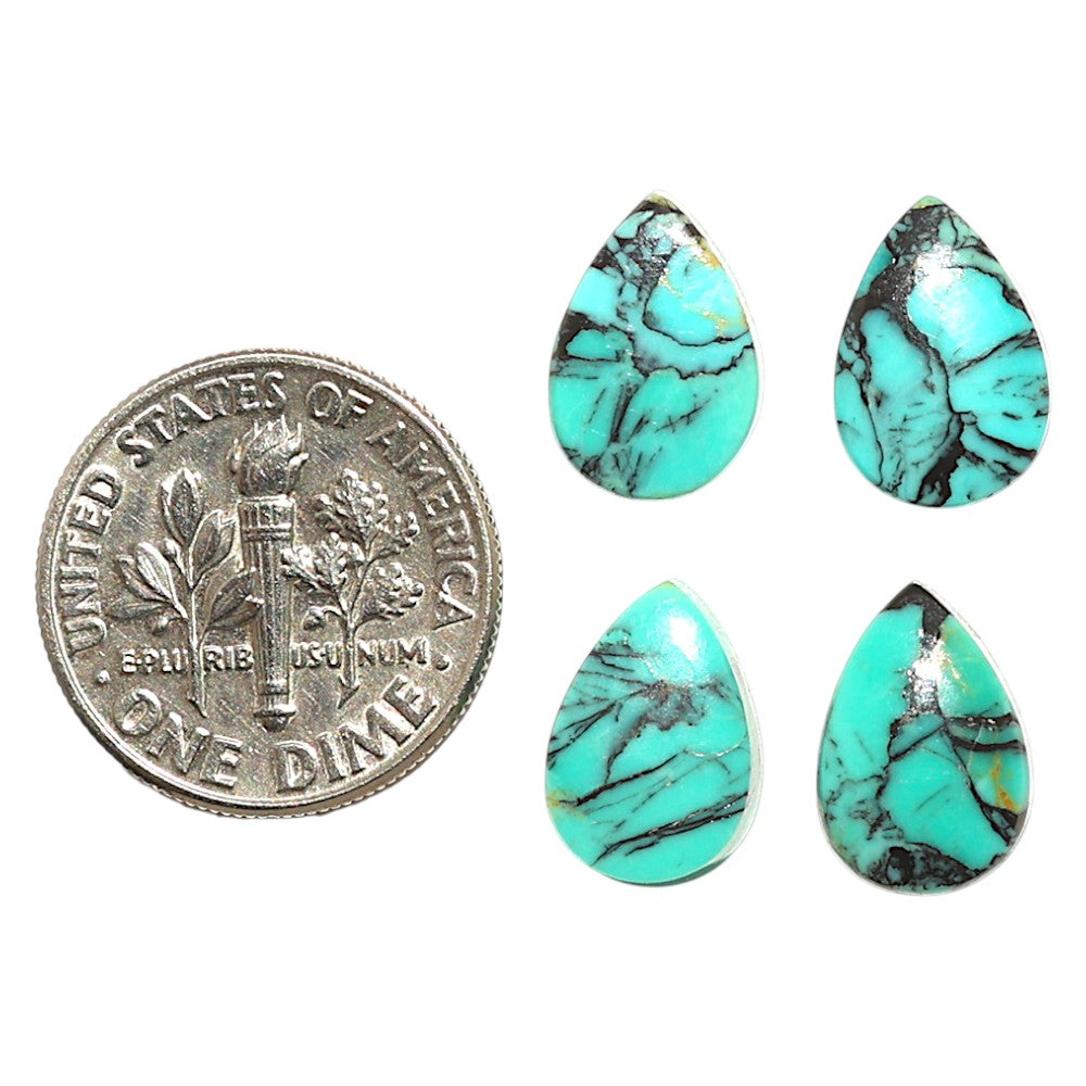 Natural Lucky Charm Tibetan Turquoise 8x11.8x4 mm Pear Shape Polished Gemstone Set of 4 LS80-09406