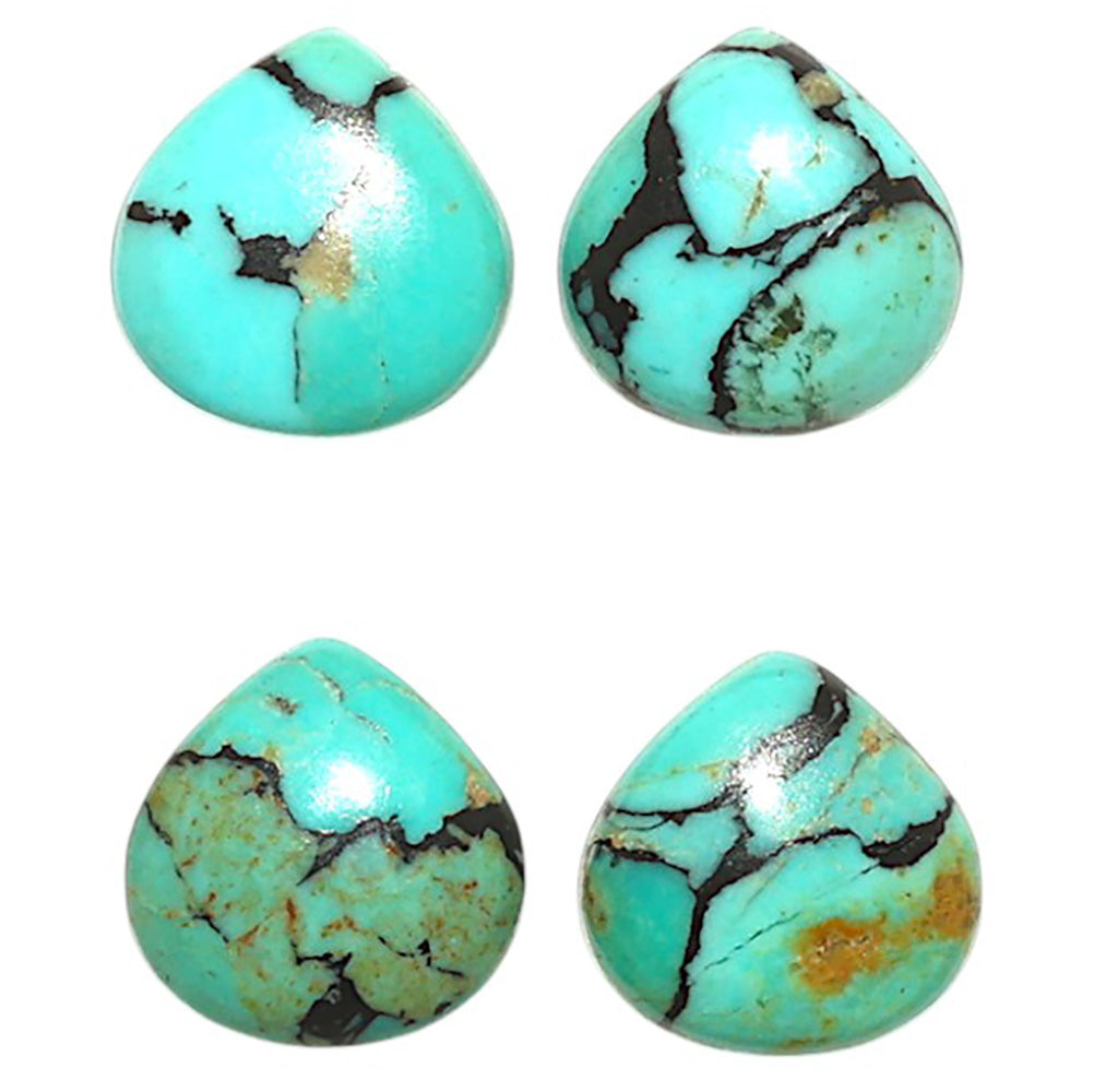 Natural Lucky Charm Tibetan Turquoise 10x10x3 mm Heart Shape Polished Gemstone Set of 4 LS80-09407