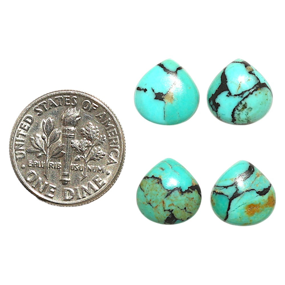 Natural Lucky Charm Tibetan Turquoise 10x10x3 mm Heart Shape Polished Gemstone Set of 4 LS80-09407