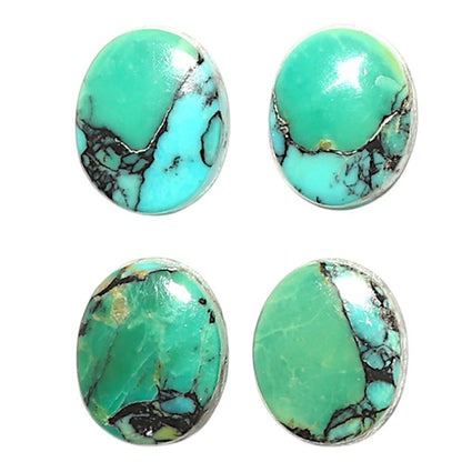 Natural Lucky Charm Tibetan Turquoise 8x10x3 mm Oval Shape Polished Gemstone Set of 4 LS80-09410