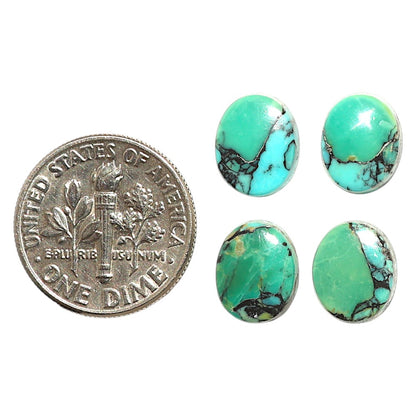 Natural Lucky Charm Tibetan Turquoise 8x10x3 mm Oval Shape Polished Gemstone Set of 4 LS80-09410