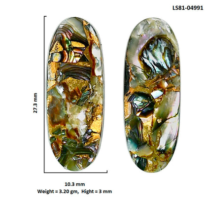 Copper Abalone Shell Pair 10.3x27.3x3 mm Oval Shape Polished Gemstone LS81-04991