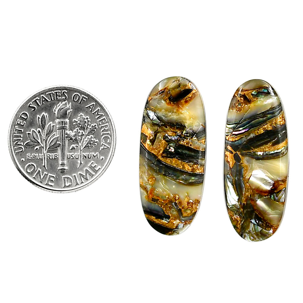 Copper Abalone Shell Pair 11.1x26.7x3 mm Oval Shape Polished Gemstone LS81-04992