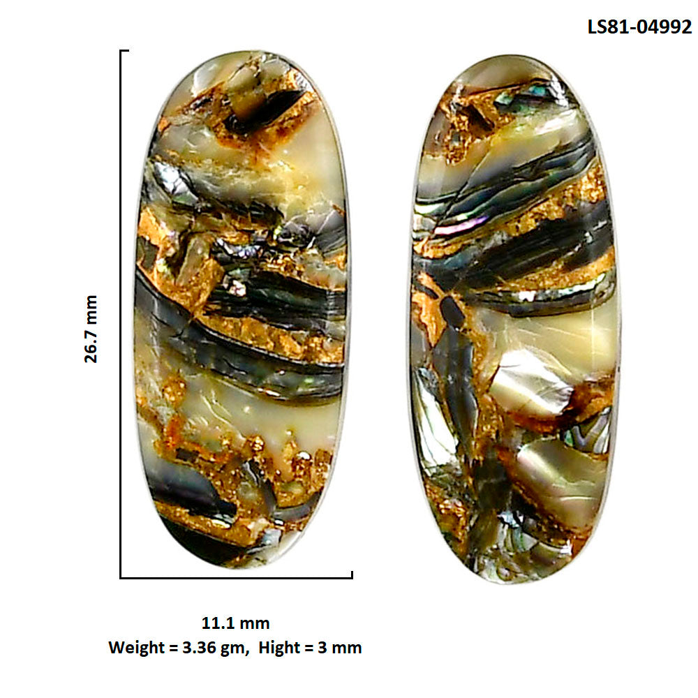 Copper Abalone Shell Pair 11.1x26.7x3 mm Oval Shape Polished Gemstone LS81-04992