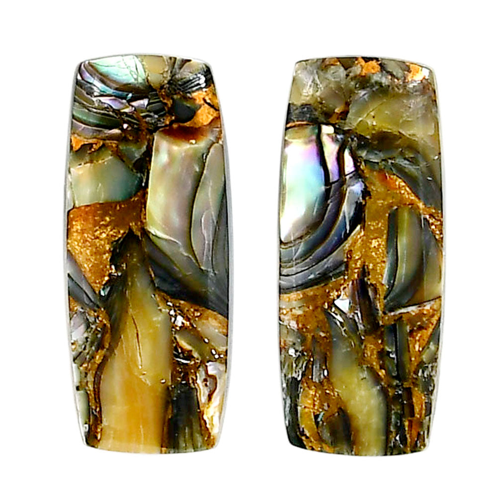 Copper Abalone Shell Pair 11x26x3.3 mm Baguette Shape Polished Gemstone LS81-04997