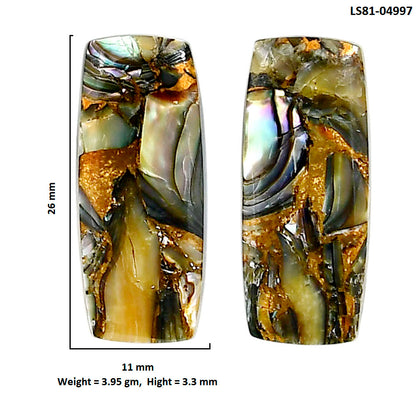 Copper Abalone Shell Pair 11x26x3.3 mm Baguette Shape Polished Gemstone LS81-04997