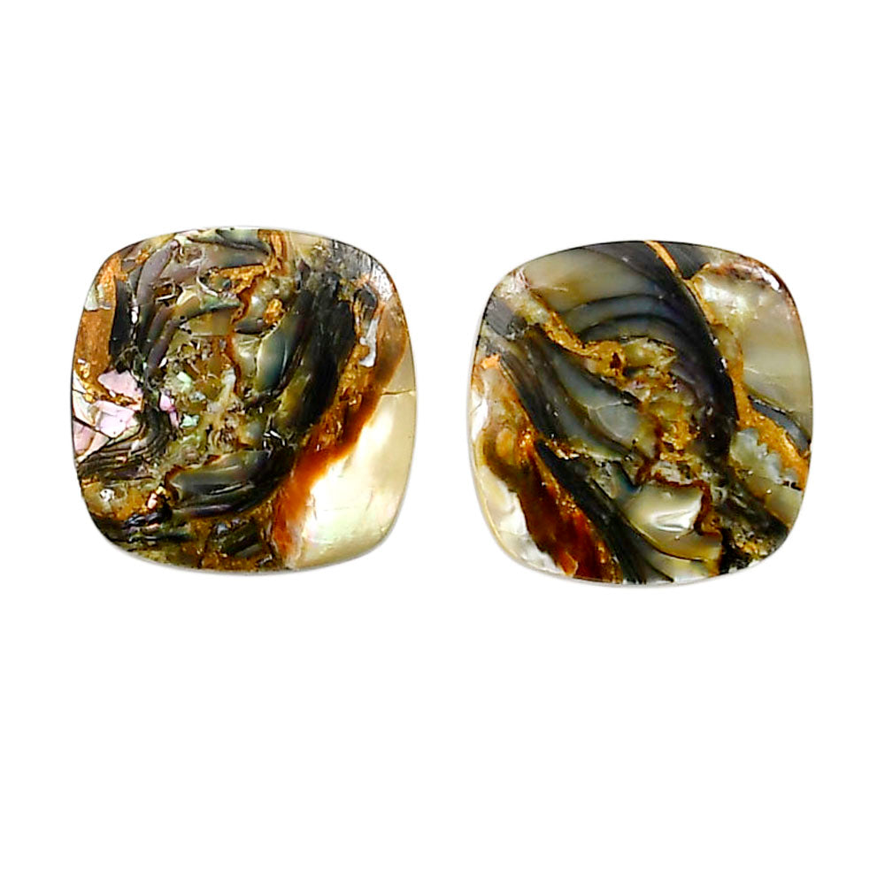 Copper Abalone Shell Pair 18.3x18.3x3.8 mm Cushion Shape Polished Gemstone LS81-04998