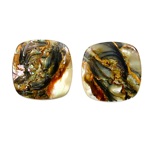 Copper Abalone Shell Pair 18.3x18.3x3.8 mm Cushion Shape Polished Gemstone LS81-04998