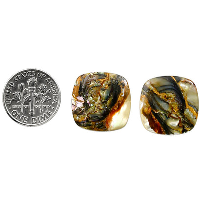 Copper Abalone Shell Pair 18.3x18.3x3.8 mm Cushion Shape Polished Gemstone LS81-04998