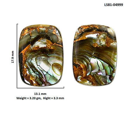 Copper Abalone Shell Pair 13.1x17.9x3.3 mm Cushion Shape Polished Gemstone LS81-04999