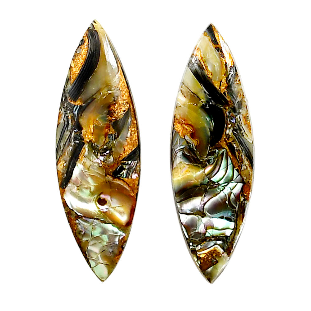 Copper Abalone Shell Pair 10.9x33.2x3.5 mm Marquise Shape Polished Gemstone LS81-05000
