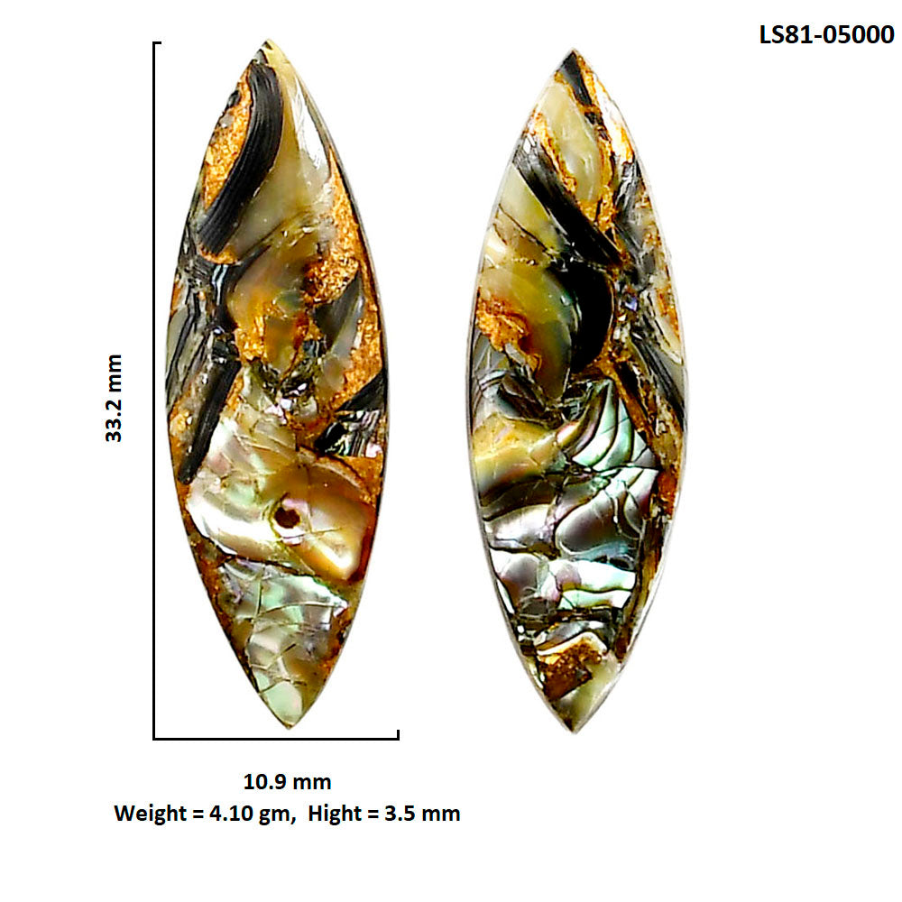 Copper Abalone Shell Pair 10.9x33.2x3.5 mm Marquise Shape Polished Gemstone LS81-05000