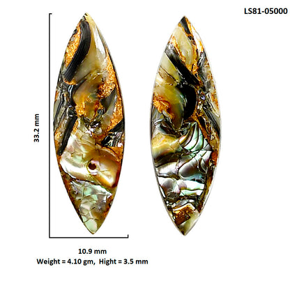 Copper Abalone Shell Pair 10.9x33.2x3.5 mm Marquise Shape Polished Gemstone LS81-05000