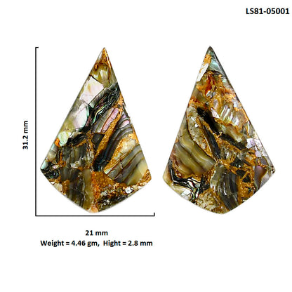 Copper Abalone Shell Pair 21x31.2x2.8 mm Fancy Shape Polished Gemstone LS81-05001
