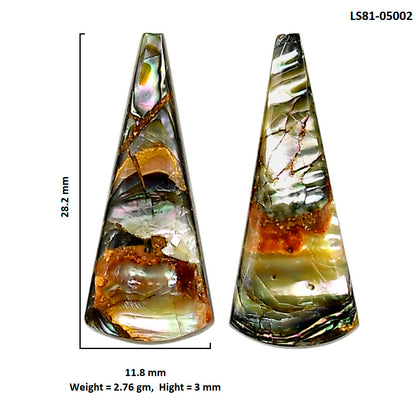 Copper Abalone Shell Pair 11.8x28.2x3 mm Fancy Shape Polished Gemstone LS81-05002