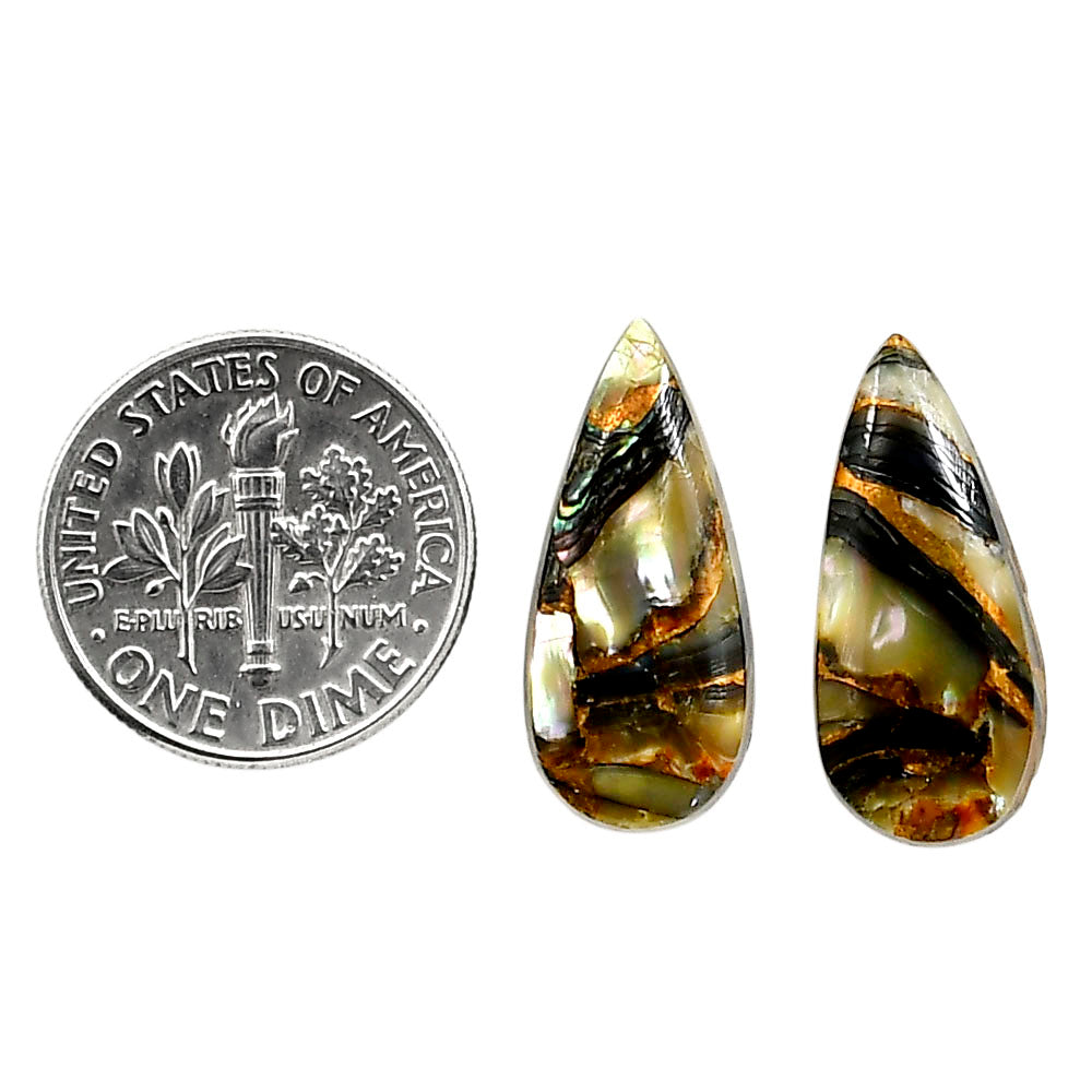 Copper Abalone Shell Pair 9.5x20.9x3.5 mm Pear Shape Polished Gemstone LS81-05004