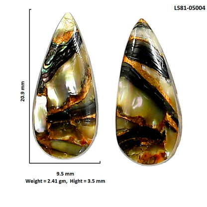 Copper Abalone Shell Pair 9.5x20.9x3.5 mm Pear Shape Polished Gemstone LS81-05004