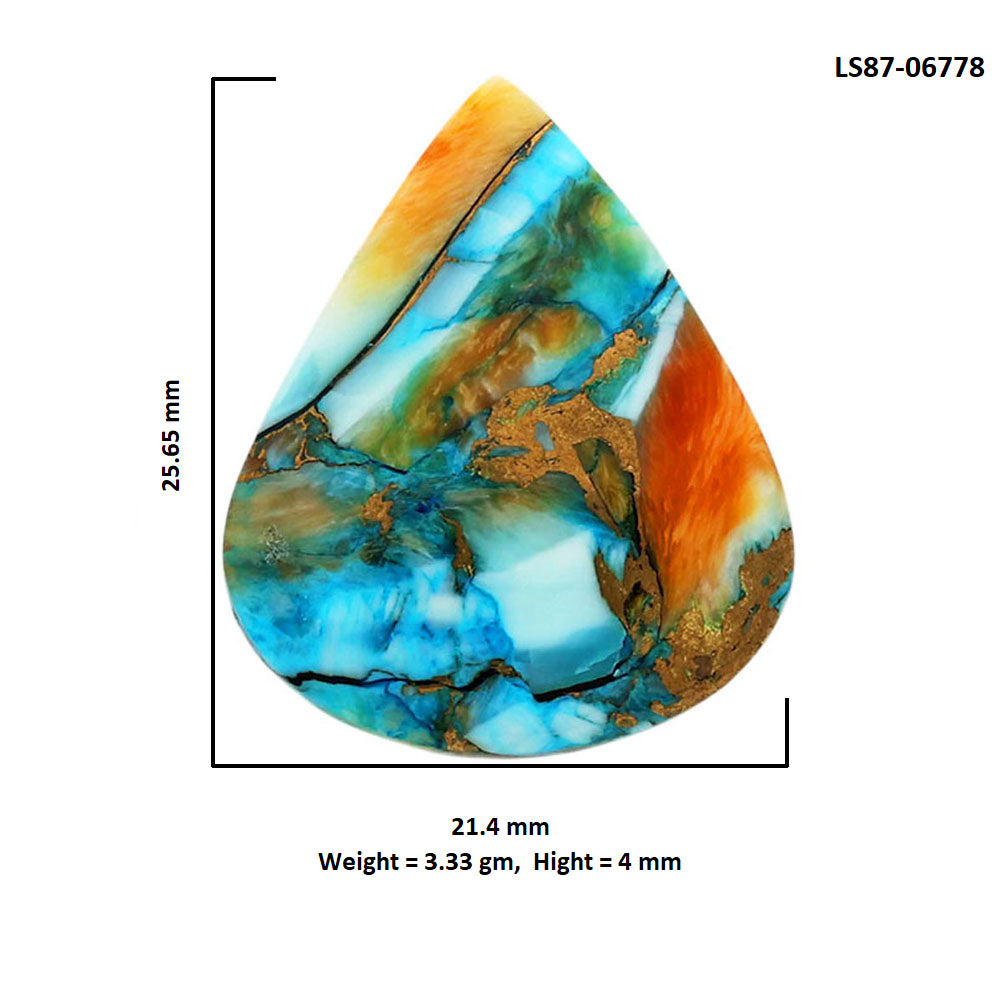 Spiny Oyster Turquoise 21.4x25.65x4 mm Pear Shape Polished Gemstone LS87-06778
