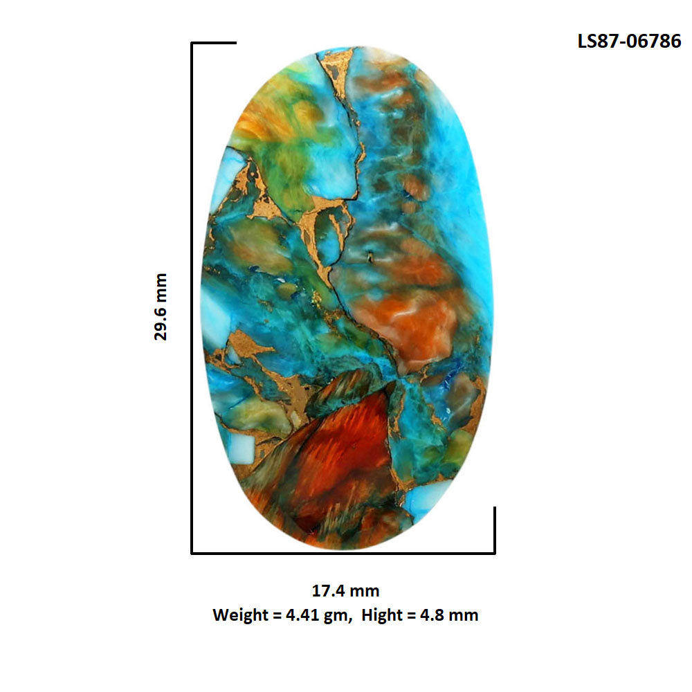 Spiny Oyster Turquoise 17.4x29.6x4.8 mm Oval Shape Polished Gemstone LS87-06786