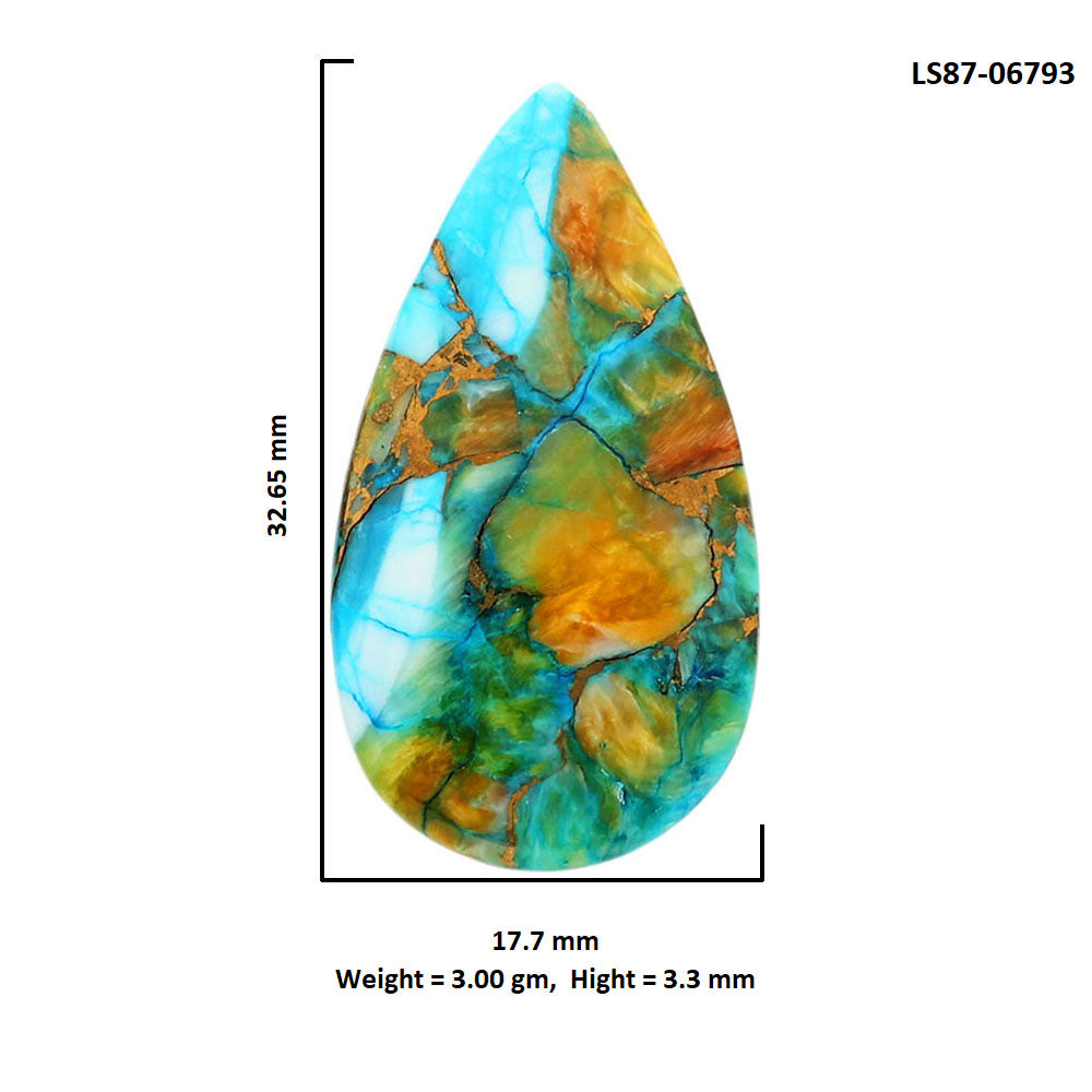 Spiny Oyster Turquoise 17.7x32.65x3.3 mm Pear Shape Polished Gemstone LS87-06793
