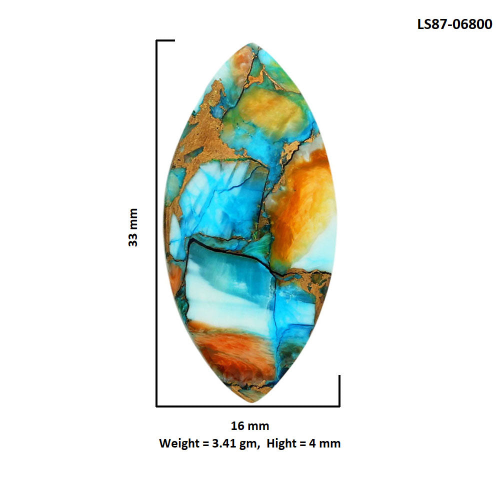 Spiny Oyster Turquoise 16x33x4 mm Marquise Shape Polished Gemstone LS87-06800