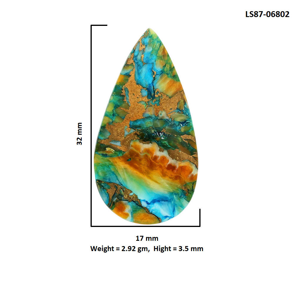 Spiny Oyster Turquoise 17x32x3.5 mm Pear Shape Polished Gemstone LS87-06802