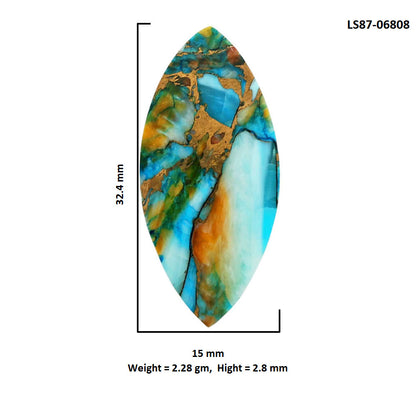 Spiny Oyster Turquoise 15x32.4x2.8 mm Marquise Shape Polished Gemstone LS87-06808