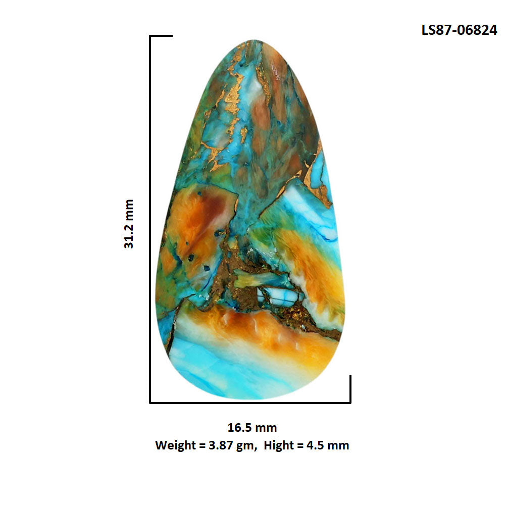Spiny Oyster Turquoise 16.5x31.2x4.5 mm Fancy Shape Polished Gemstone LS87-06824