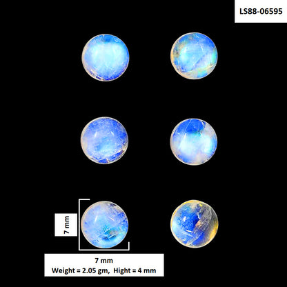 Rainbow Moonstone 6 Piece 7x7x4 mm Round Shape Polished Gemstone LS88-06595
