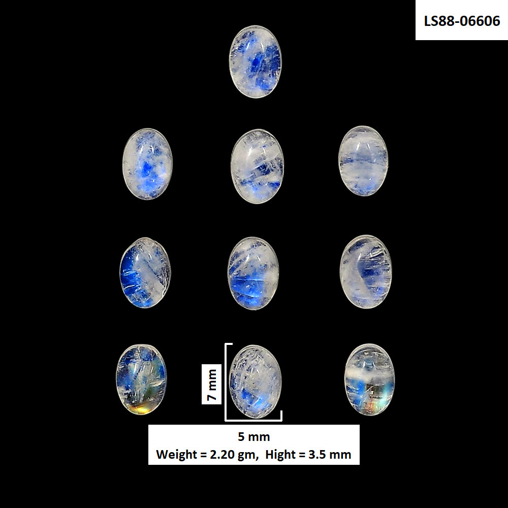 Rainbow Moonstone 10 Piece 5x7x3.5 mm Oval Shape Polished Gemstone LS88-06606