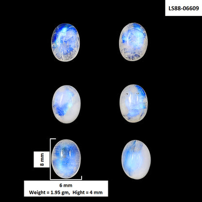 Rainbow Moonstone 6 Piece 6x8x4 mm Oval Shape Polished Gemstone LS88-06609