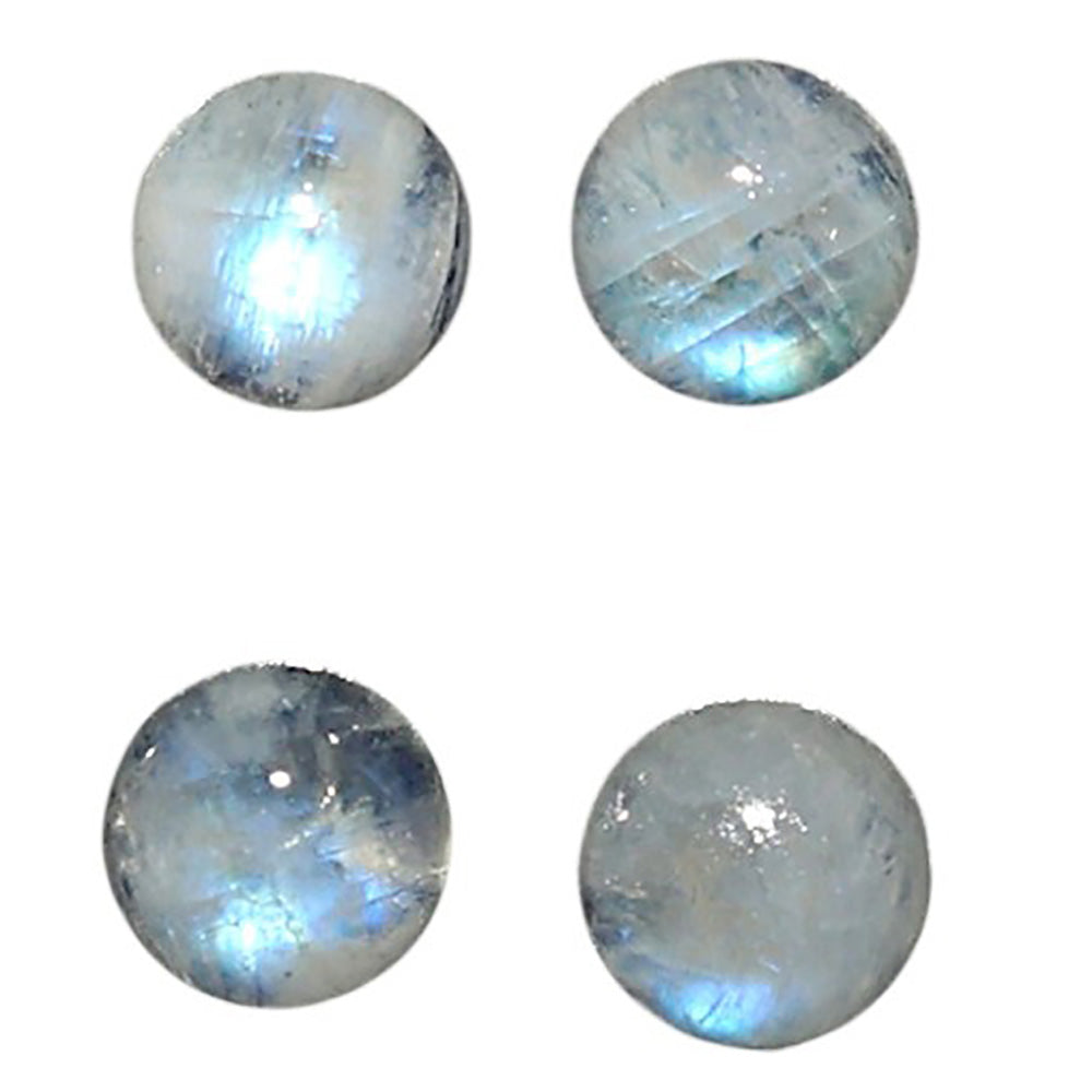 Natural Rainbow Moonstone 6x6x3.5 mm Round Shape Polished Gemstone Set of 4 LS88-09367