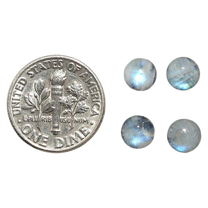 Natural Rainbow Moonstone 6x6x3.5 mm Round Shape Polished Gemstone Set of 4 LS88-09367
