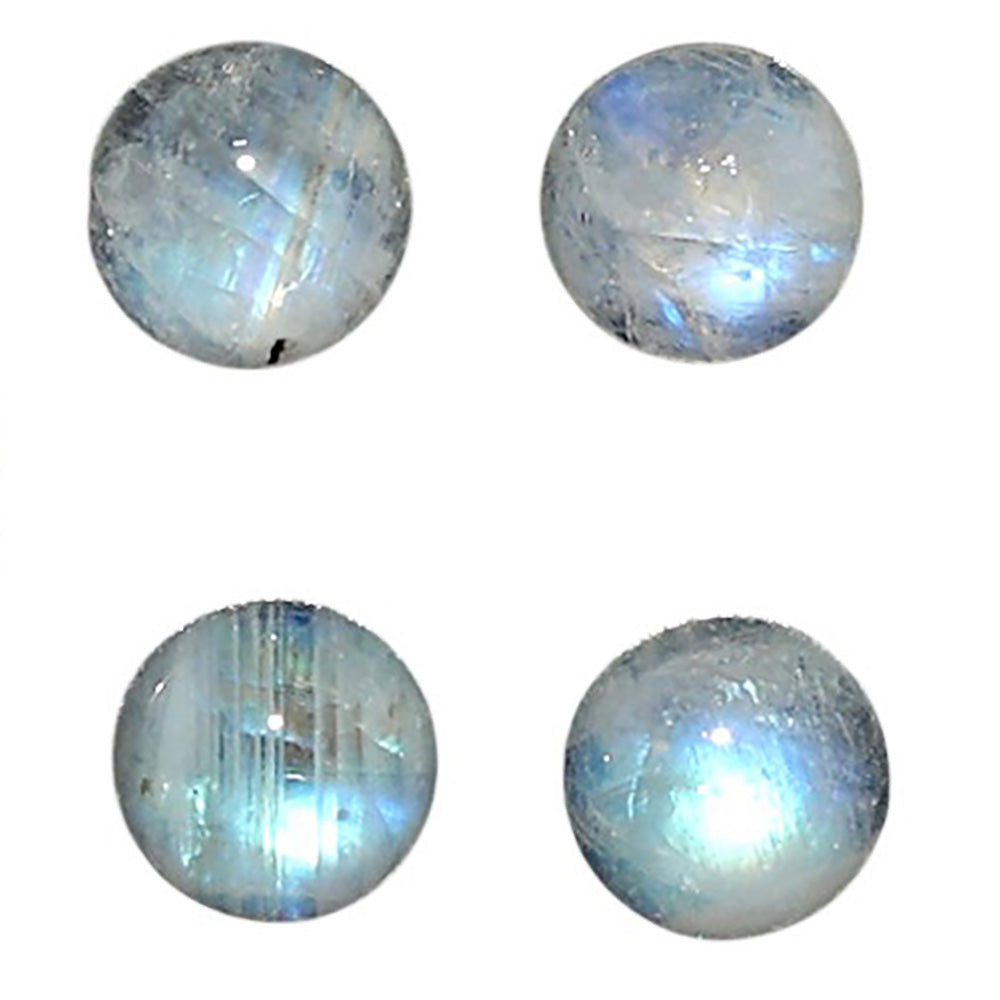 Natural Rainbow Moonstone 6x6x3.5 mm Round Shape Polished Gemstone Set of 4 LS88-09368