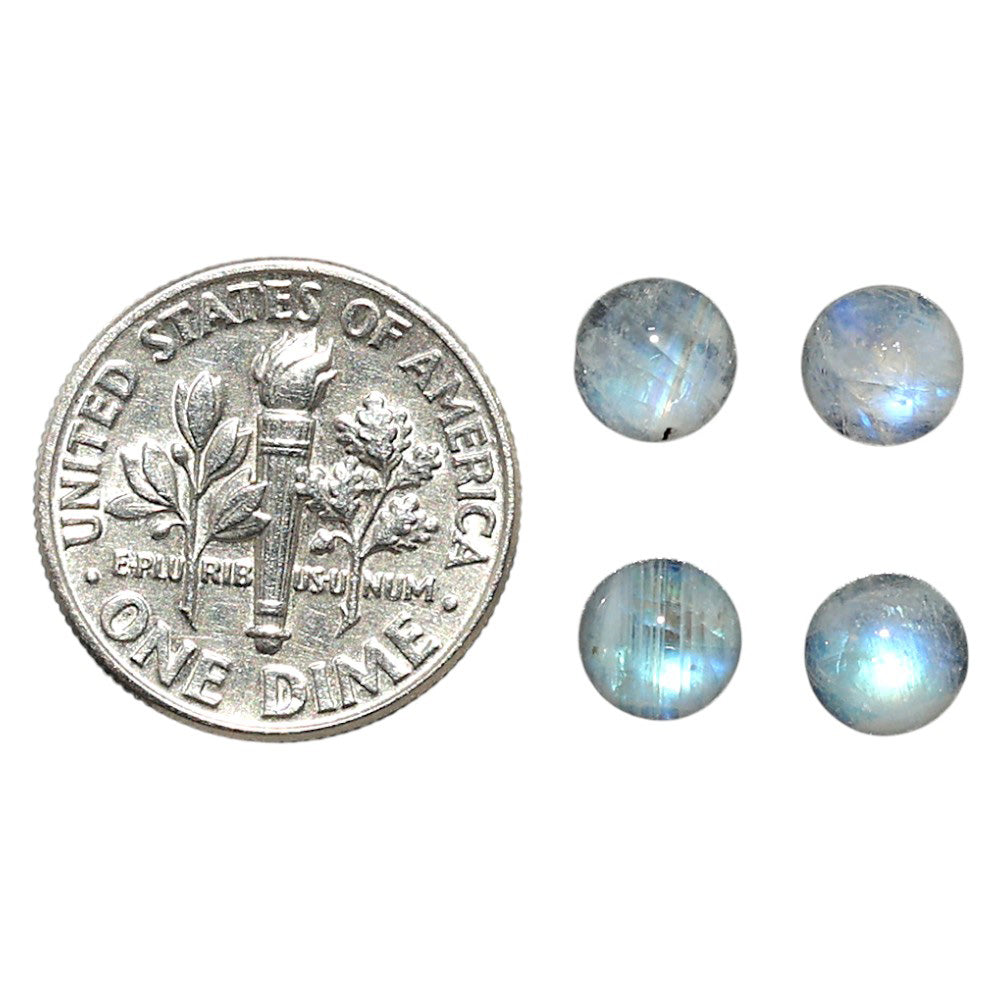 Natural Rainbow Moonstone 6x6x3.5 mm Round Shape Polished Gemstone Set of 4 LS88-09368