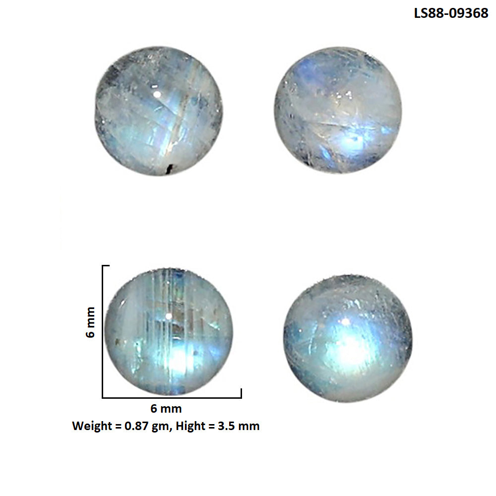 Natural Rainbow Moonstone 6x6x3.5 mm Round Shape Polished Gemstone Set of 4 LS88-09368