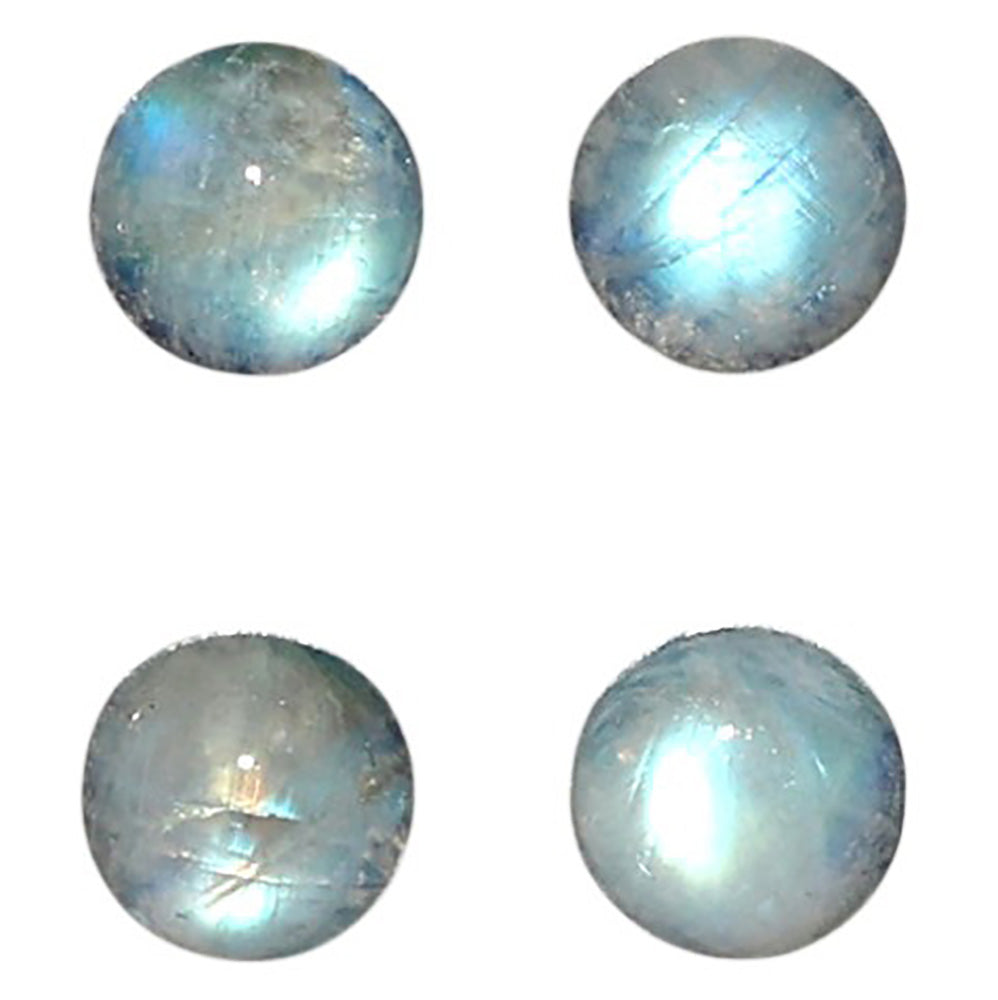 Natural Rainbow Moonstone 6x6x3.5 mm Round Shape Polished Gemstone Set of 4 LS88-09369