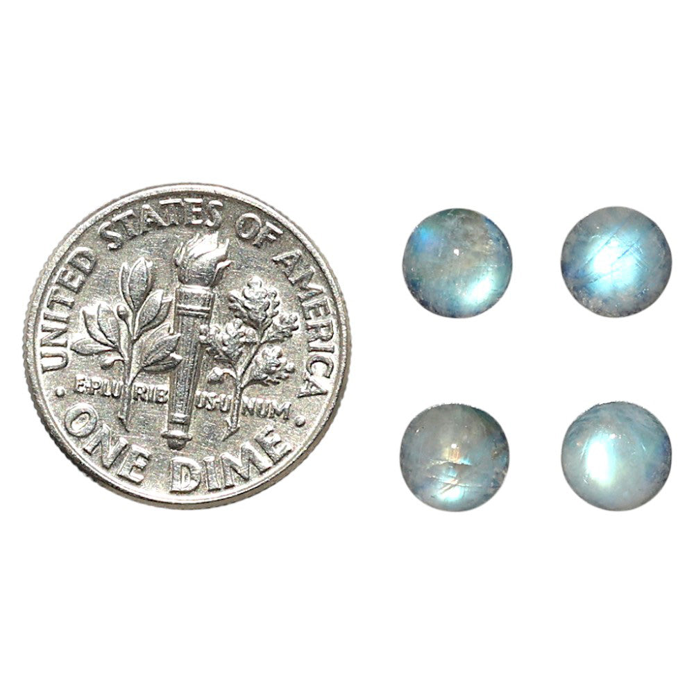 Natural Rainbow Moonstone 6x6x3.5 mm Round Shape Polished Gemstone Set of 4 LS88-09369