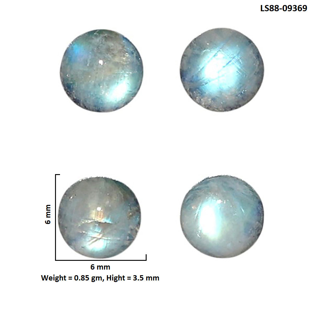 Natural Rainbow Moonstone 6x6x3.5 mm Round Shape Polished Gemstone Set of 4 LS88-09369