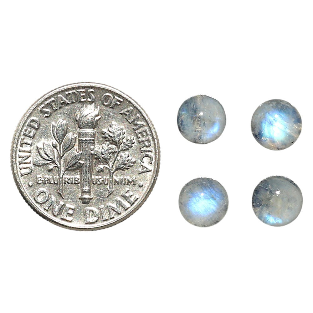 Natural Rainbow Moonstone 6x6x3.5 mm Round Shape Polished Gemstone Set of 4 LS88-09370